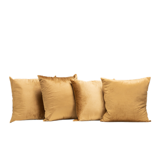 Four Gold Velvet Square Throw Pillows