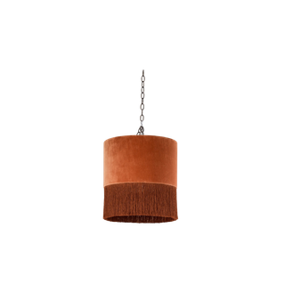 Rust velvet pendant light with fringe