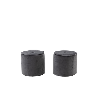 pair of gray velvet poufs 