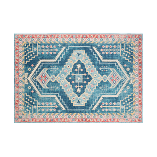 blue pink red patterned rug 