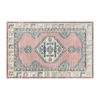 pink and blue patterned traditional rug 