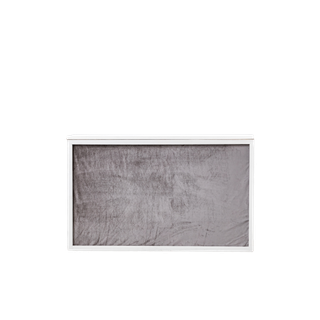 white shadowbox bar with gray velvet insert and white top