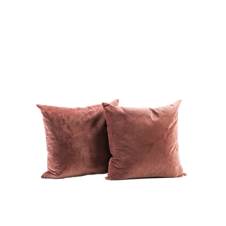 pair of mauve velvet square pillows 