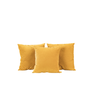 three canary yellow square pillows