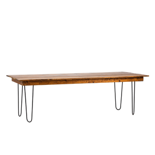 wooden dining table with metal hairpin legs