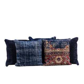 four blue patterned square kilim pillows