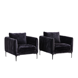 dark gray velvet chairs with black metal legs