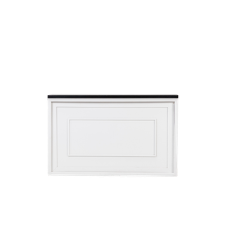 white shadowbox bar with white molding insert and black top 