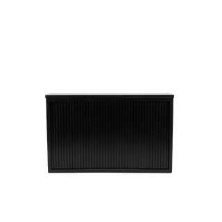 black bar with a black slatted insert and a black bar top