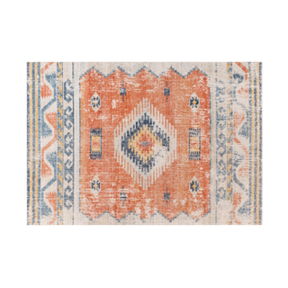 orange and blue bohemian patterned rug 