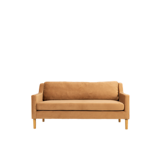 back view of light brown velvet Franklin sofa available to rent for events
