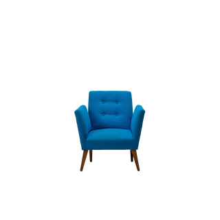 bright blue mid-century modern tufted chair 