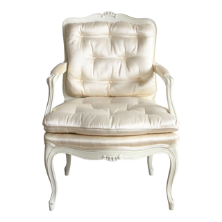 vintage white and ivory satin tufted armchair