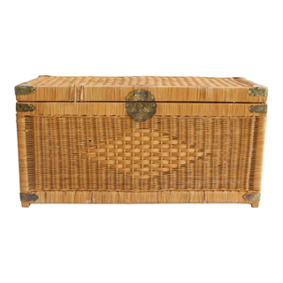 Wicker storage trunk perfect to add texture to a lounge