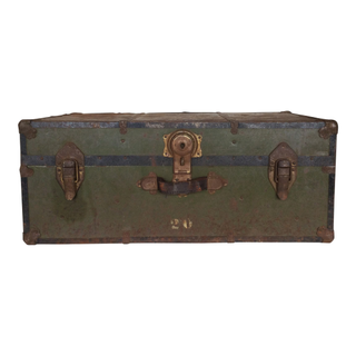 Deep green with brass details antique trunk