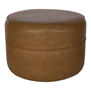 Brown round leather pouf 