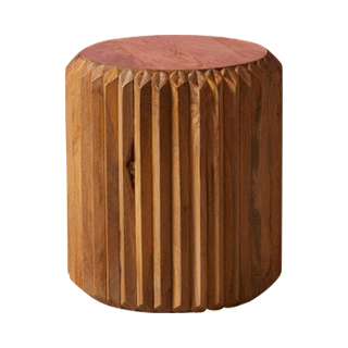 wood drum style accent table with fluted sides