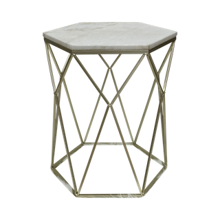 marble top hexagon table with champagne gold base