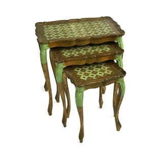 vintage green and gold florentine nesting tables