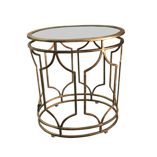 gold geometric accent table with mirror top