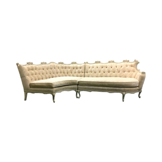 vintage french tufted back sofa in an ivory  velvet