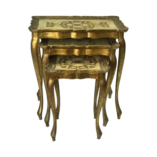 florentine gold and cream wood trio accent tables