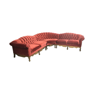 vintage red velvet tufted back sofa