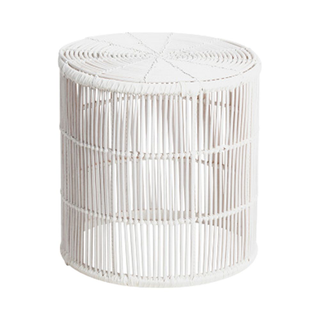 white round rattan cylinder accent table