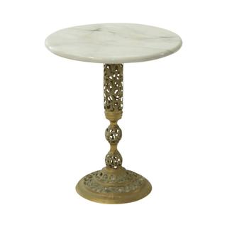 vintage marble top accent table with brass filligree base