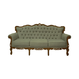 vintage tufted back sofa in a grey  linen  fabric