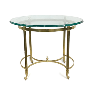 vintage accent table with glass top and brass base