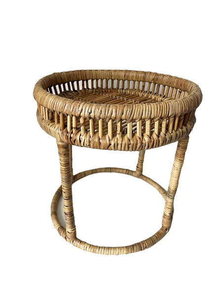 Small round bohemian wicker side table