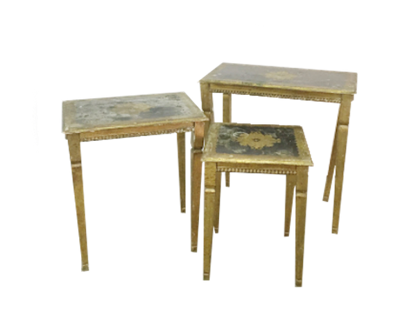 Three gold painted floral decorative side tables