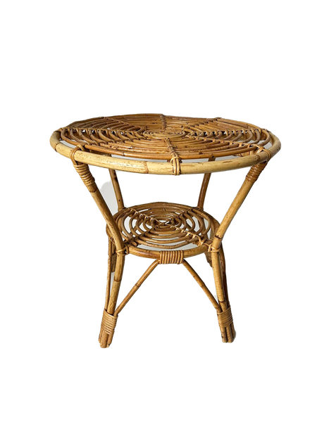 Small round bohemian wicker side table