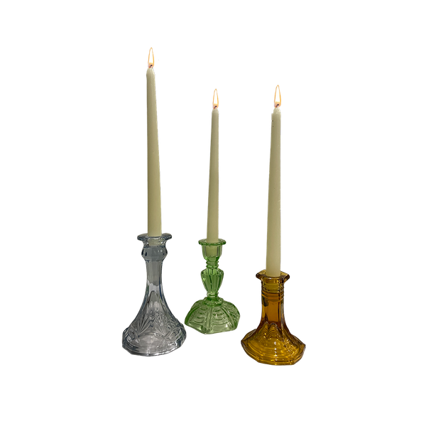 The Urris Coloured Glass Candlestick Holders Array Wedding and Event