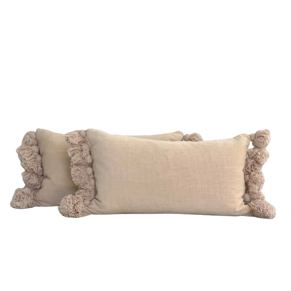 Dusty pink lumbar pillow set with fringe detail