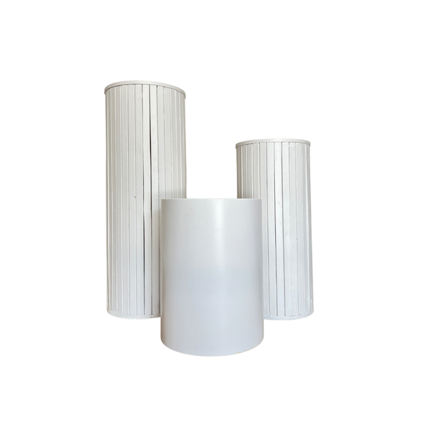 White round fluted column set used for display