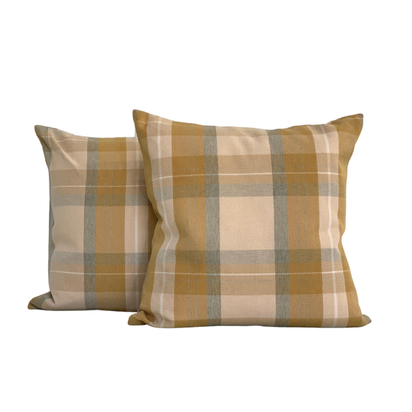 Mustard and grey patterned pillow