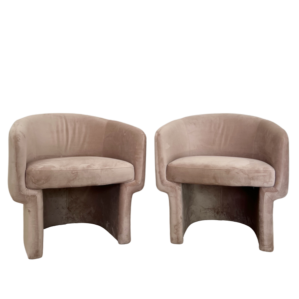 Lavender pink velvet barrel back chairs