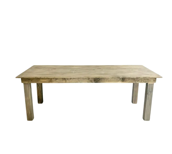 Handmade farm tables with clean lines and signature grey wash stain