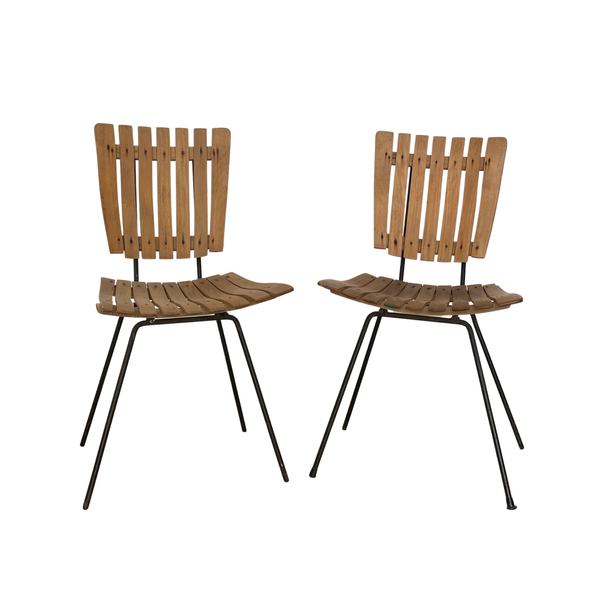 Wooden slated and mod Arthur Umanoff chairs