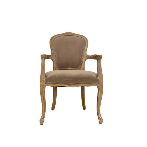 French styled taupe velvet chair