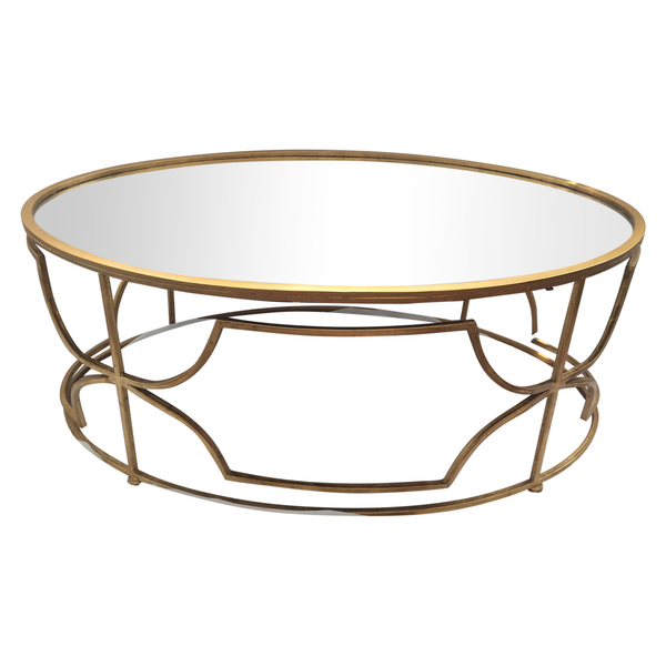 gold metal coffee table with mirrored top