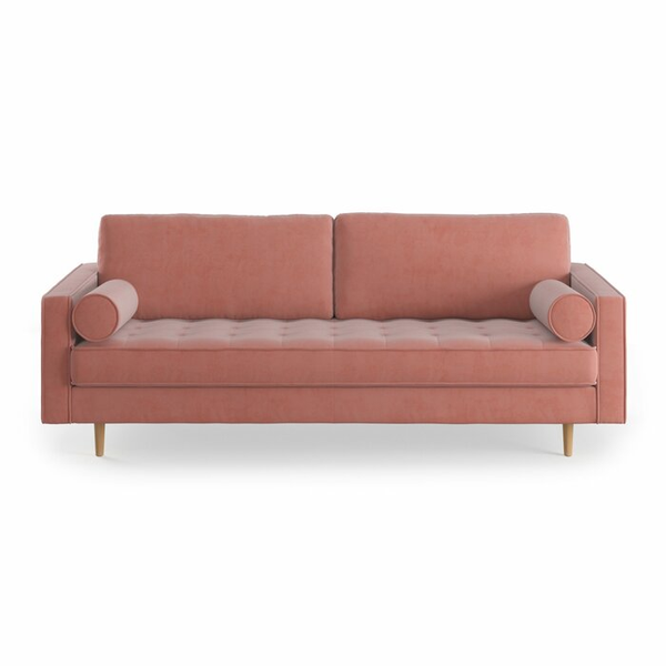 pink velvet mid-century sofa 