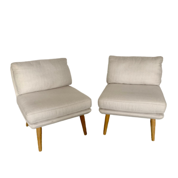 two mid-century modern linen chairs 