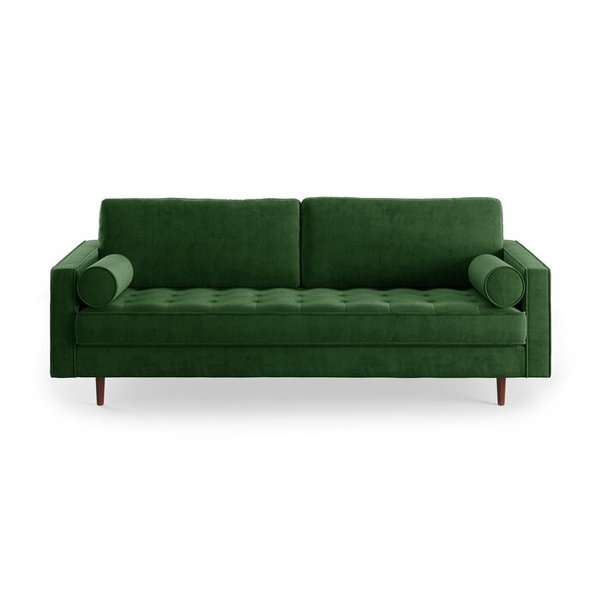 green velvet mid-century sofa 