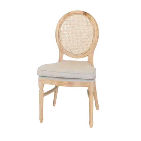 linen dining chair with rattan round back