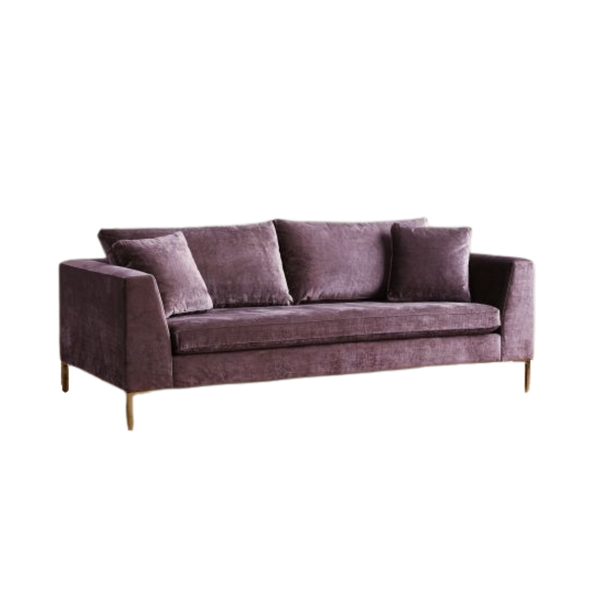 purple velvet sofa with gold legs 