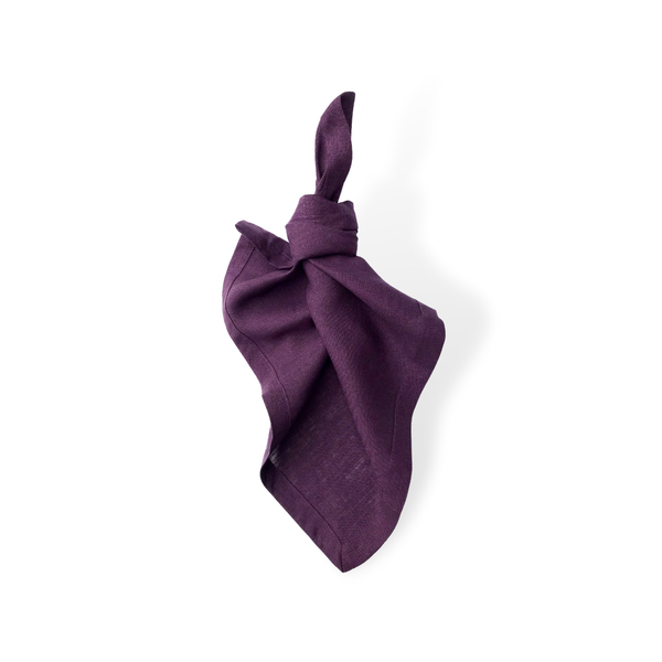 Aubergine purple pure linen napkin hire