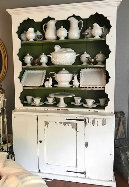 White and green open shelf hutch-LBL